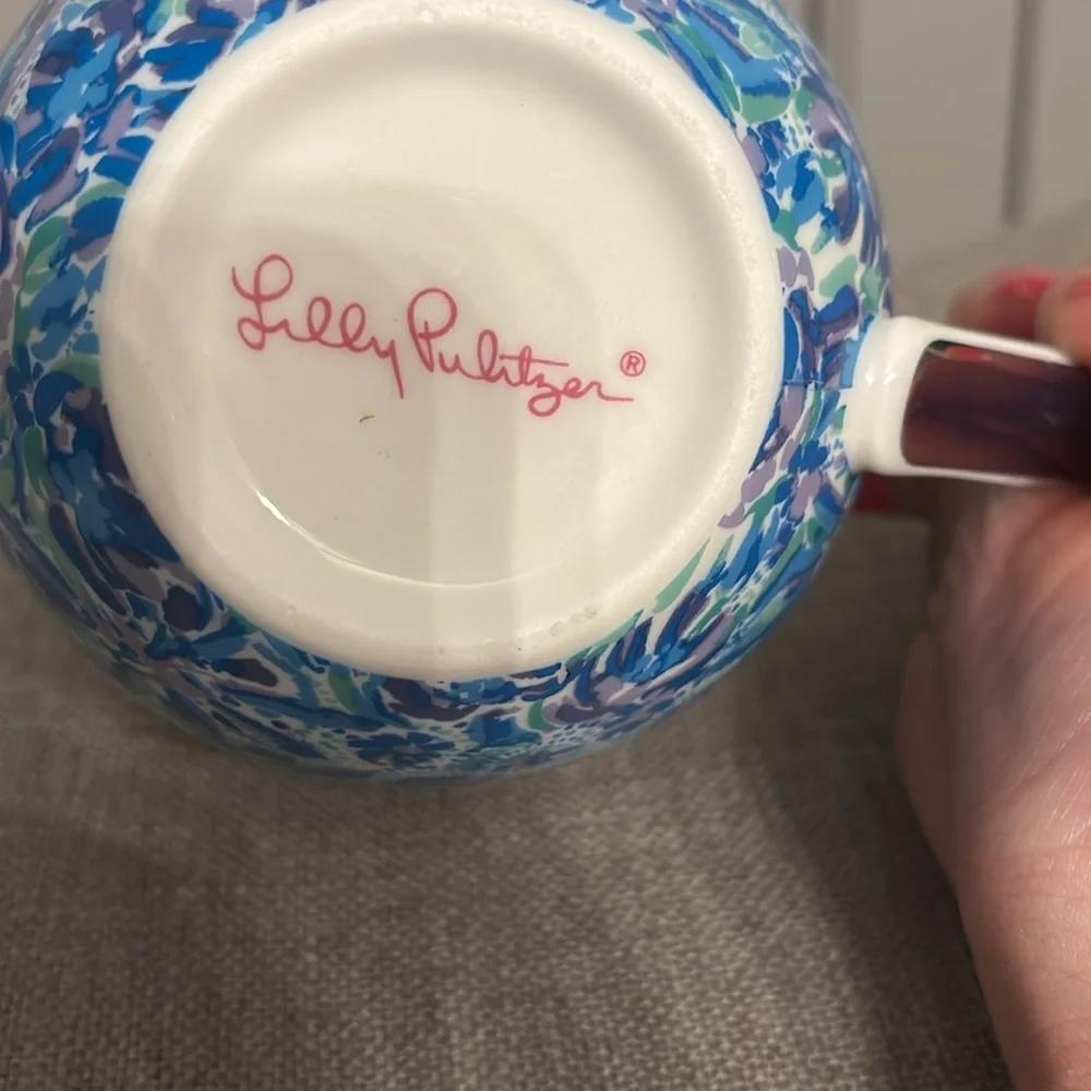 Lilly Pulitzer Coffee Mug Blue Floral High Maintenance Gold Ceramic 12 oz - Picture 5 of 6